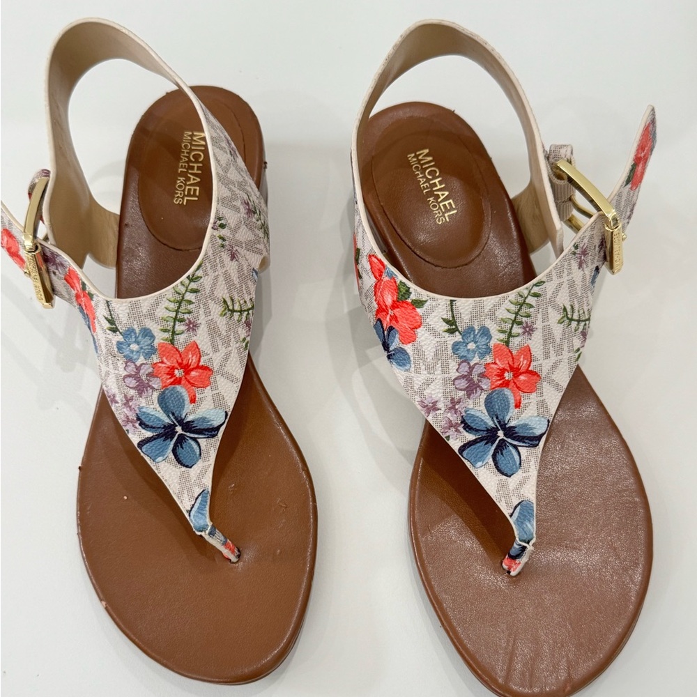 Michael Kors Floral Sandals - Cream and Brown